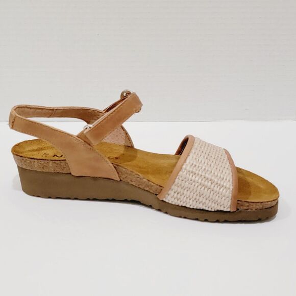 Naot Cecile Sandals Women's 39 Size 8 8.5 Latte Brown Leather Sand Raffia Wedges - Picture 9 of 12